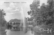 B265 Germany 1909 Wiesbaden Neues Curhaus Gartenseite Lake postcard