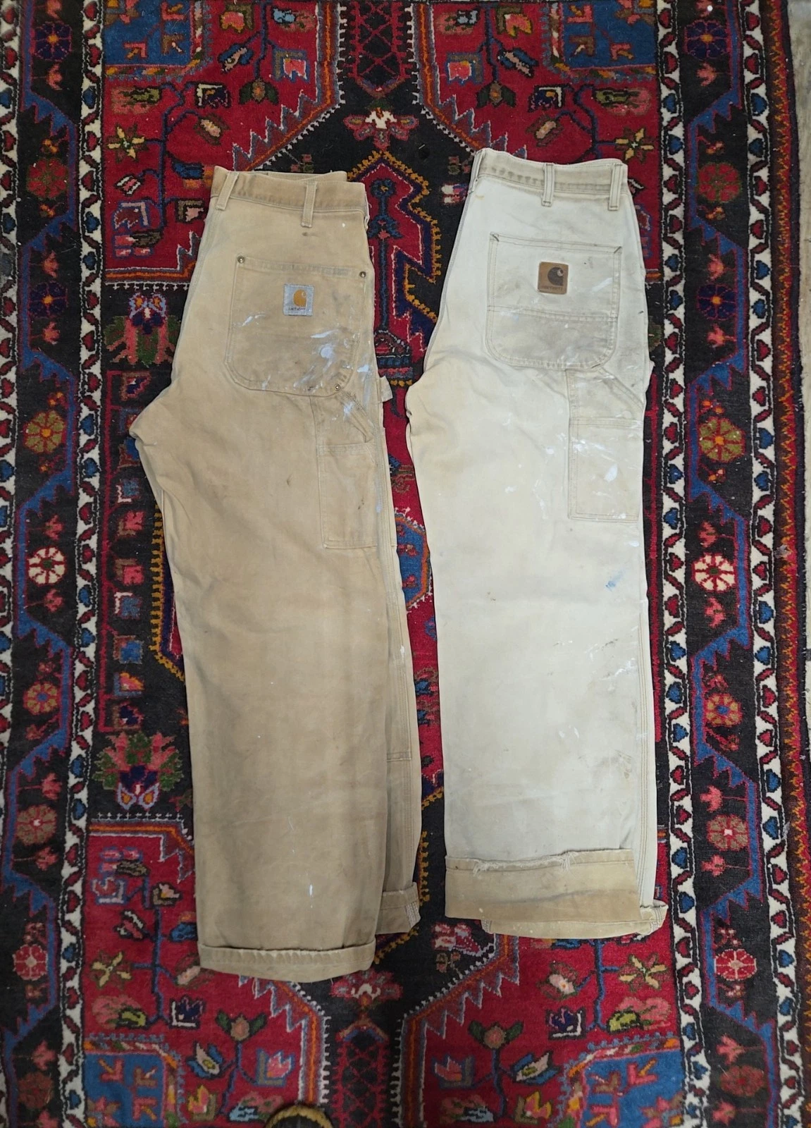Vtg Carhartt Double Knee Faded Distressed Paint Pants Workwear 32x29 B01