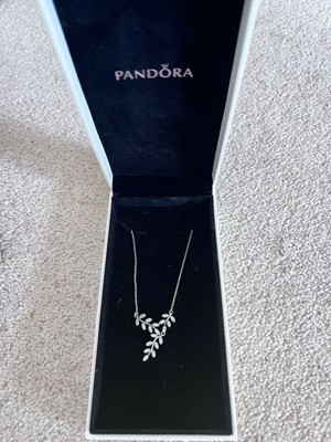 Pandora Shimmering Leaves Silver Necklace, 590414CZ-45 UK