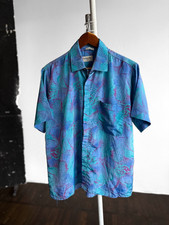 Christian Dior Paris Mens Vintage Blue Abstract 100 Silk Button Shirt Size M/L