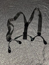 Gray 100 SILK Adjustable Suspenders Silver Tone Black Button On