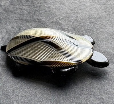 Authentic Early LEA STEIN Paris Turtle Brooch. Rare B&W mesh. Heat Mounted
