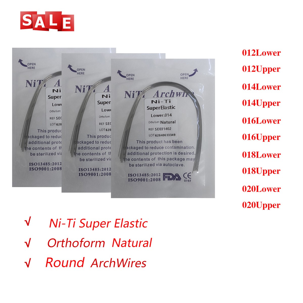 Fils Orthodontiques Niti Super élastiques - Lot De 20 Sachets, Forme Ovoïde, Pour Arcades Sup/inf