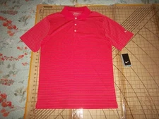 MENS SMALL NIKE GOLF PINK GRAPEFRUIT/WHITE STRIPES POLO SHIRT - NWT