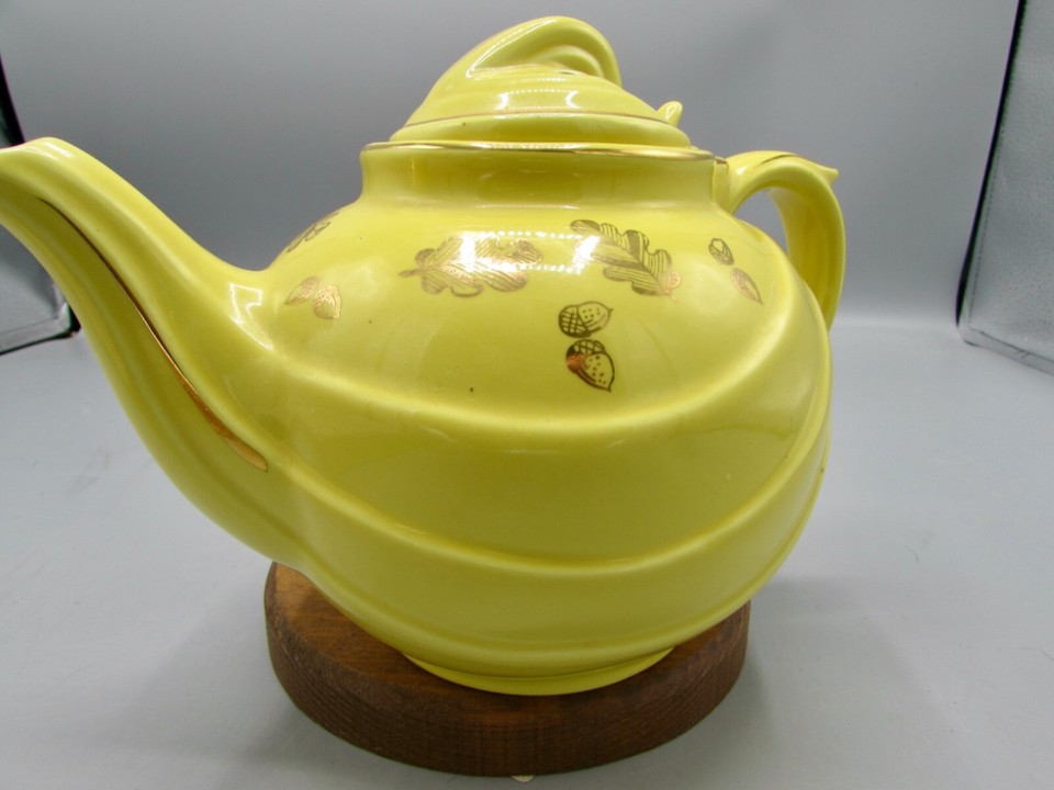 Vintage Hall Pottery Yellow Acorn Teapot 0799 Hooked Lid MINT eBay