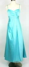 DAVIDS BRIDAL Women's 8 Teal blue satin A line beaded formal dress full lth gown