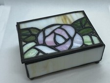 Vintage Stained Glass Jewelry Trinket Box with Hinged Lid