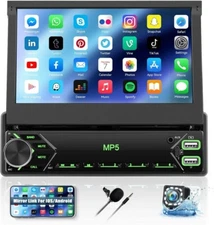 7" Single 1DIN Flip Car Stereo Bluetooth FM DS TF USB Mirror link MP5 Player