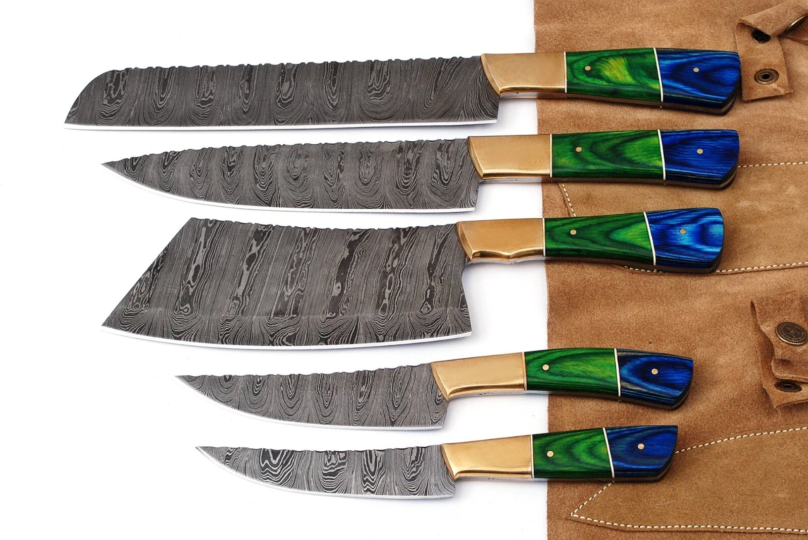 CUSTOM HANDMADE DAMASCUS STEEL 5PCs KITCHEN CHEF KNIFE SET WITH ROLL BAG