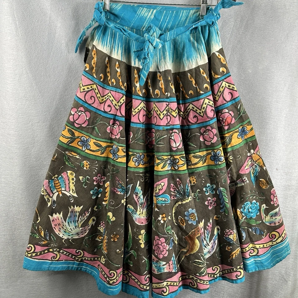 Falda Rojas Vintage Años 50/50 Animales Florales Pequeña Pintada a Mano Cottagecore LEER Foto 2 de 4