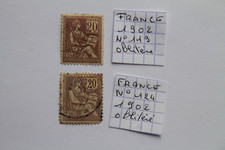 TIMBRE DE FRANCE ANNÉE  1901/02 OBLITÉRÉ N° 124 ET 119  MOUCHON    20 C