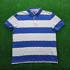 Tommy Hilfiger Polo Shirt Men XL Blue Striped Short Sleeve Preppy Golf Casual