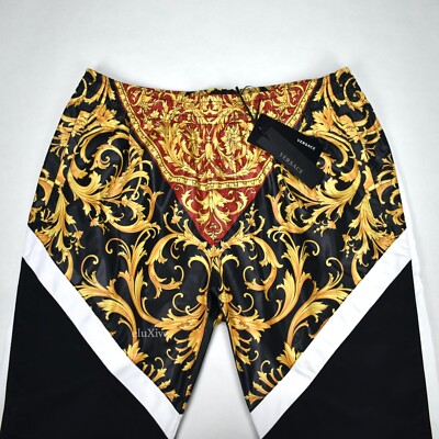 NWT $825 Versace Black Iconic Barocco Print Track Pants Mens 34 US