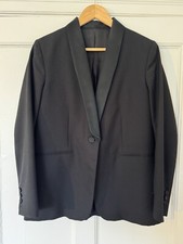 Arket Ladies Black Italian Wool Satin Shawl Collar Tuxedo Jacket Size 42 Eu