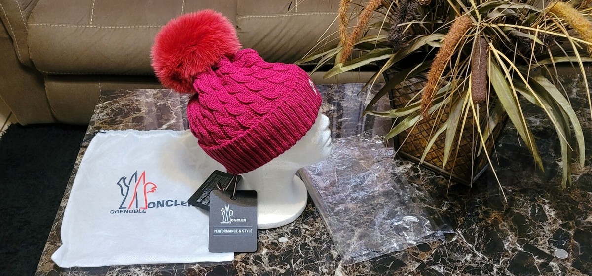 Moncler Cable-Knit Fur Pom Pom Wool Beanie | eBay