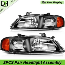 PAIR/2PCS Factory Black Amber Headlamp Headlight For Nissan Sentra B15 2000-2003
