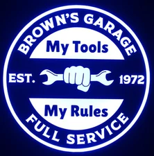 Personalized Garage LED Sign - Custom Workshop my tools my rules