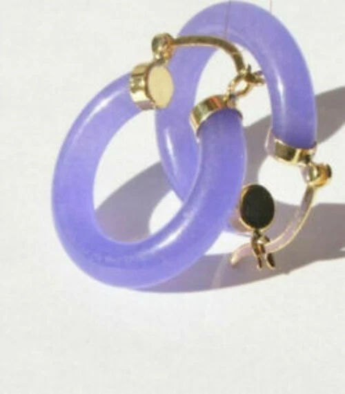 Pendientes de aro semicírculo de jade púrpura natural de 18 kg de 25 mm de grado superior Foto 4 de 4