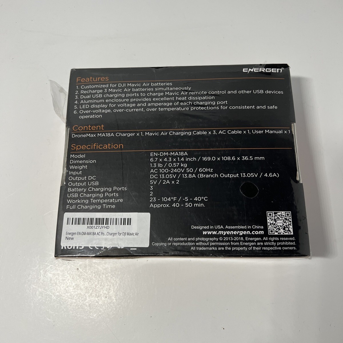 Energen Dronemax MA18A Mavic Air Series Charger 60W x Fast Charge NEW