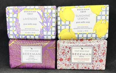 LOT OF 4 BEEKMAN SOAPS: LAVENDER, SUNSHINE LEMON, FIG LEAF, HONEYED GRAPEFRUIT