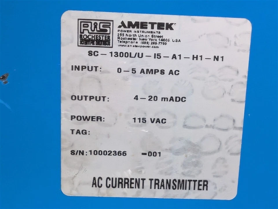 USED Ametek SC-1300L/U-I5-A1-H1-N1 AC Current Transmitter 0-5A to 4-20 mADC - Image 3 of 3
