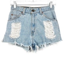 Vintage Levi's Size 5 Orange Tab 912 High Rise Shorts Light Wash Distressed