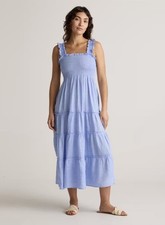 Quince 100% European Linen Smocked Midi Dress French Blue Small NWT