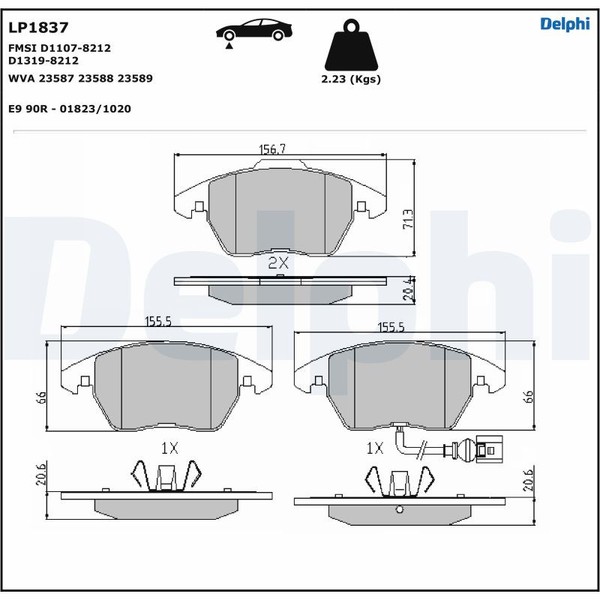 Delphi LP1837 Bremsbelagsatz,Scheibenbremse FüR Audi,Seat,Skoda,Skoda ( Svw ),Vw-image