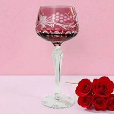 Lausitzer Cranberry Cut To Clear Crystal Hock Wine Glass German LA16 Replacement