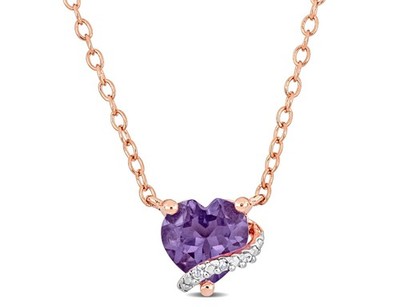 1/2 Karat (ctw) Amethyst Herz Solitär Anhänger Rose Sterlingsilber