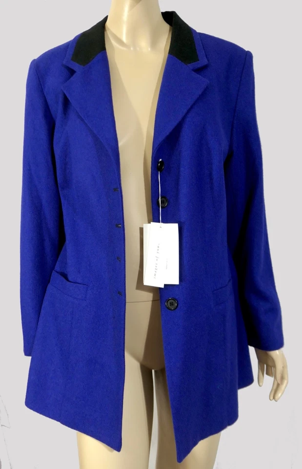 Vintage NOS NWT Spiegal Blue Wool Blend Military Button Kick Blazer Jacket 14 Foto 2 de 4