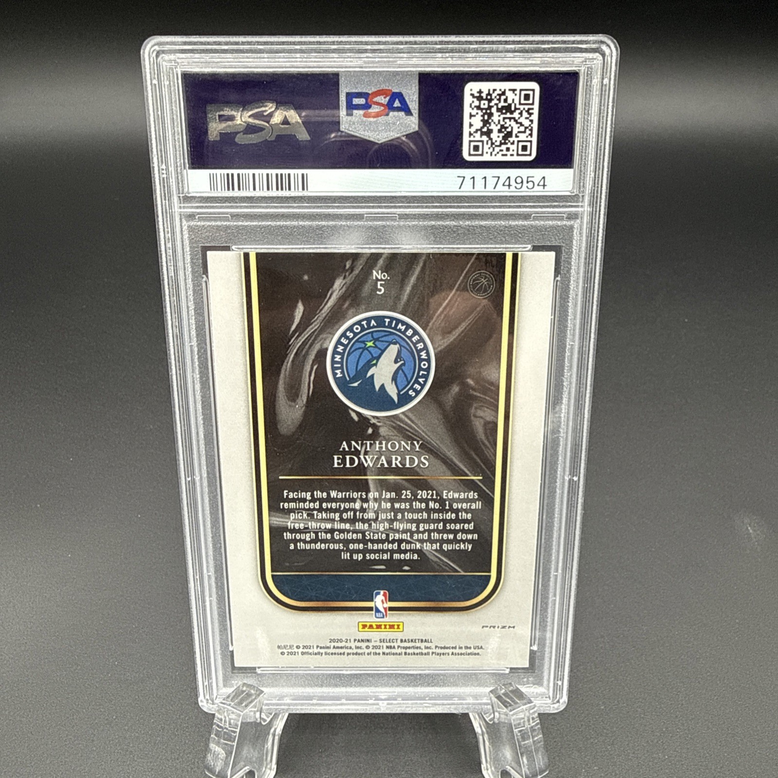 2020 Anthony Edwards Panini Select Rookie Selections Green #5 PSA 10 Gem Mint view 2