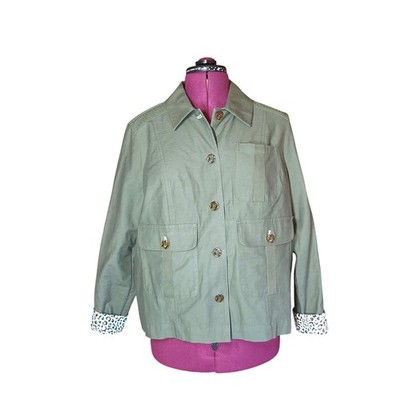 Rafaella Green Light Weight Jacket Leopard Detail 100% Cotton Size L
