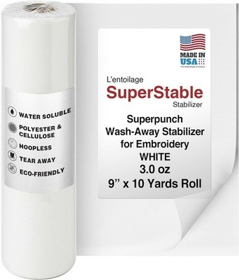 Superpunch Wash-Away Water Soluble Stabilizer for Embroidery - 9 inch x 10 Yard 