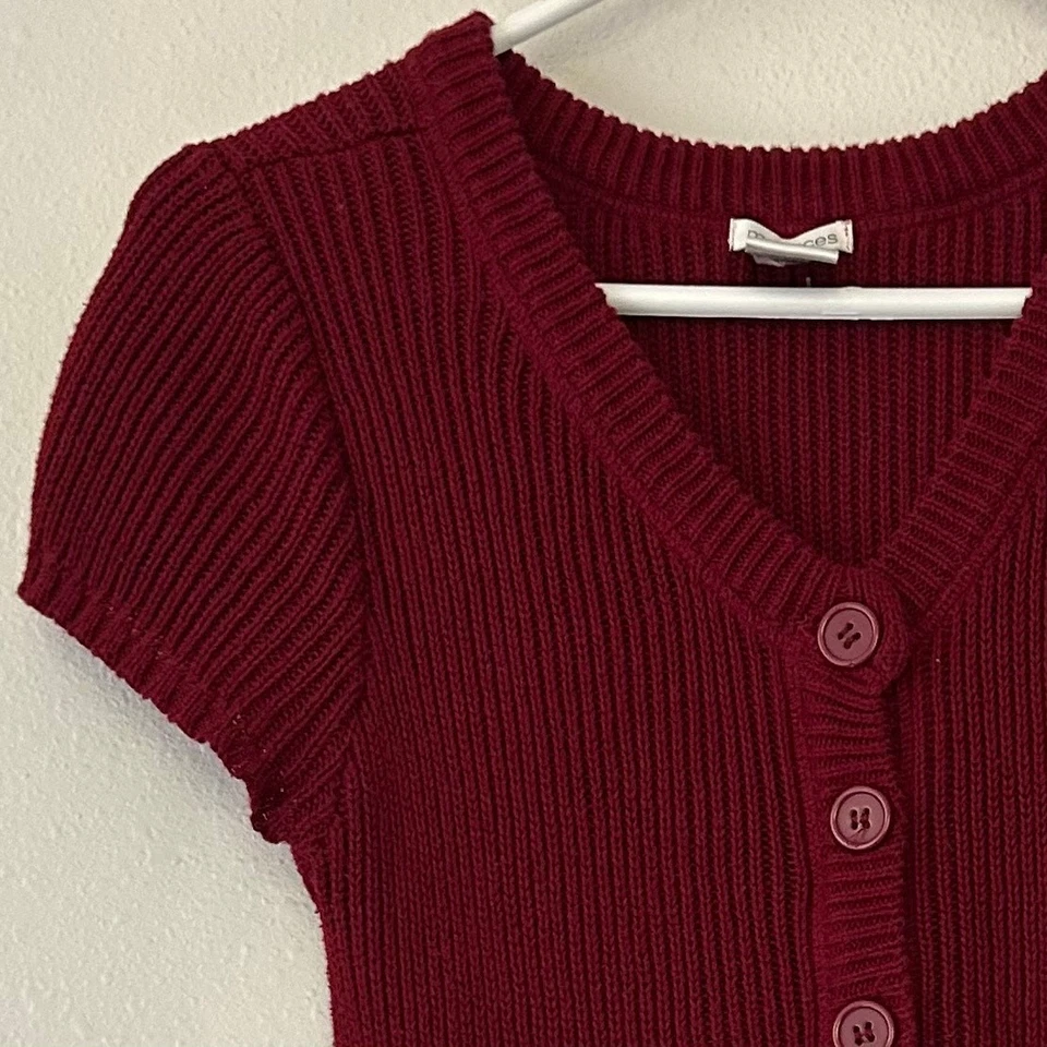 Vintage Maurices Babydoll Punto Acanalado Suéter Botón Delantero Manga Corta Y2K M Foto 3 de 4