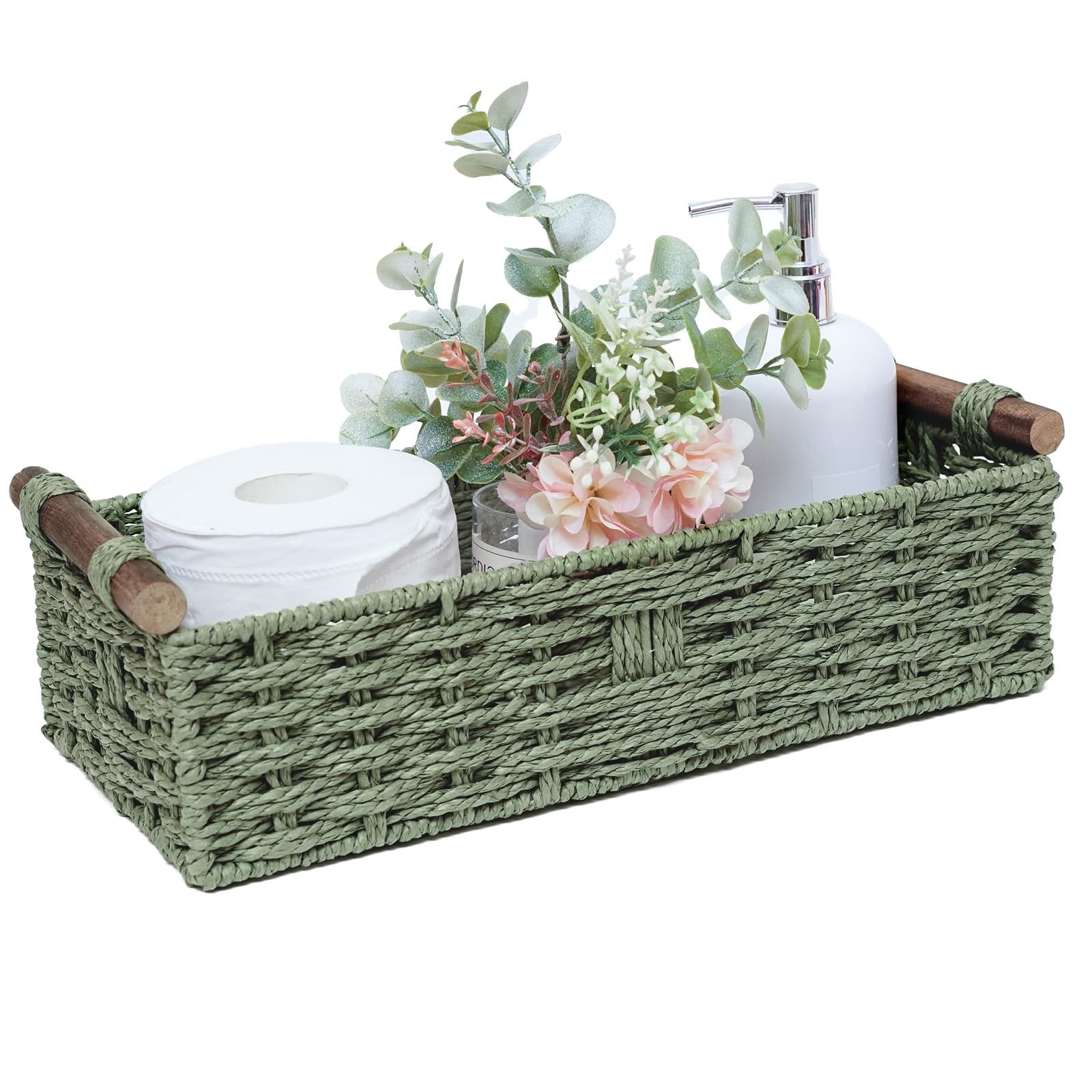 Round Paper Rope Storage Basket Wicker Baskets for Organizing with Handle Dec...