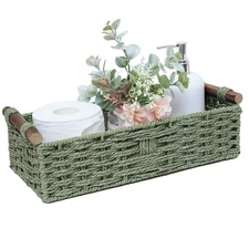 Round Paper Rope Storage Basket Wicker Baskets for Organizing with Handle Dec...