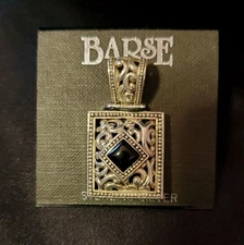 BARSE Vintage Pendant, Embossed Sterling Silver with, Onyx Stone and Hinged Bail