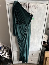 One Sleeve Velour Maxi Slit Dress Vintage Y2K Sexy Party Green Sm