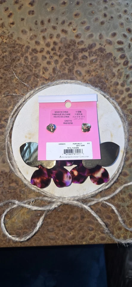 Aretes llamativos Kate Spade Petal Pushers en latón chapado en oro púrpura nuevos con etiquetas Foto 3 de 4