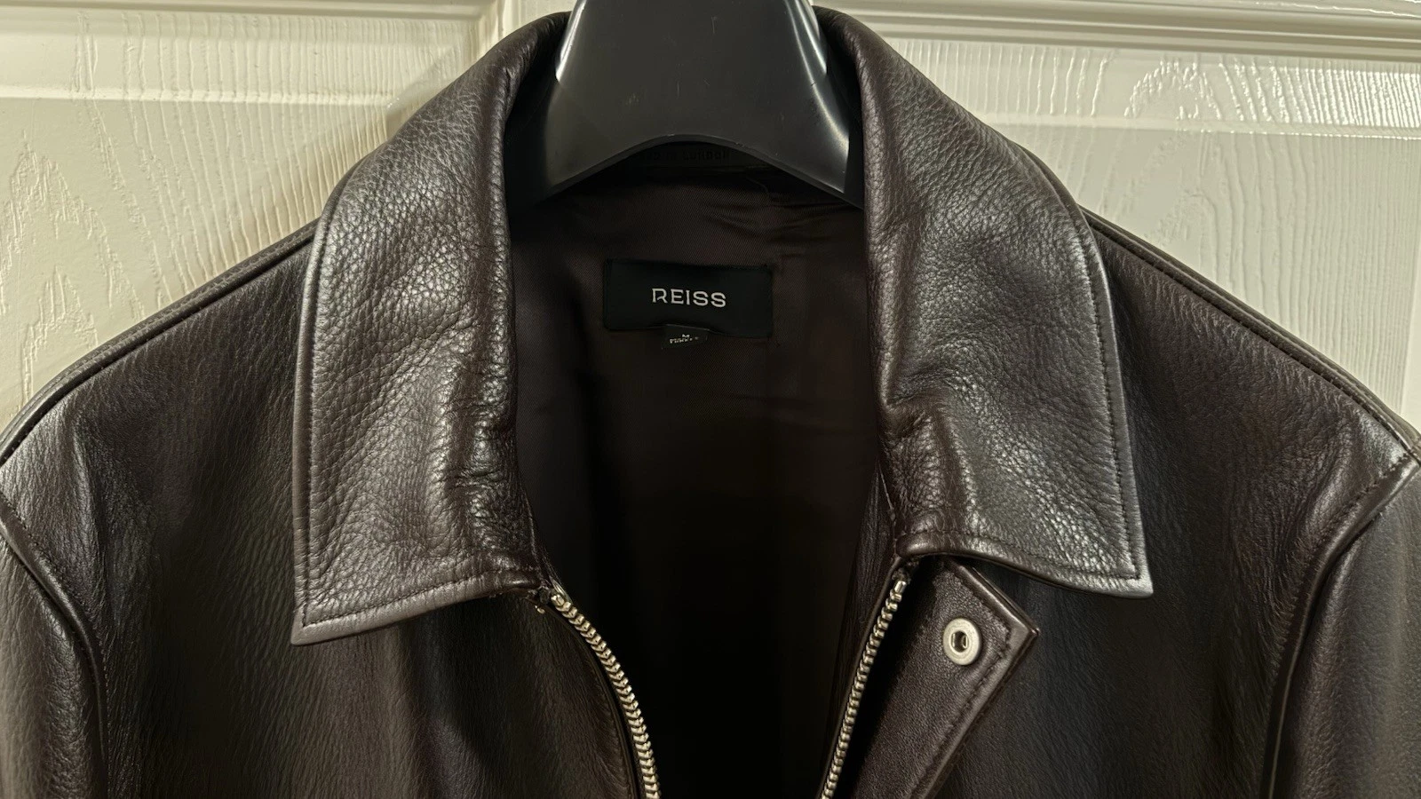 REISS Perling Burnished Leather Jacket Chocolate Brown | Men’s M - Cowhide image 4