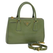 PRADA Galleria Hand Bag Safiano leather 2way Green Gold Auth yk18752
