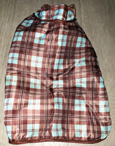 OLD NAVY MALE PUPPY DOG WINTER COAT BROWN BLUE PLAID fleece lined SMALL cute!