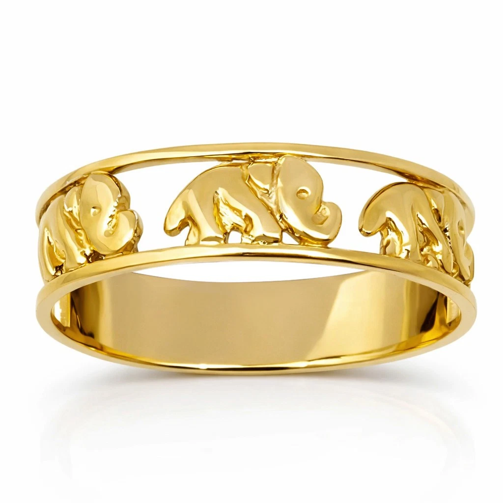 Anello Elefante Portafortuna In Oro 14K EP Con Zirconi 1.9ct &ndash; Taglie 6-10 (M-T 1/2), Nuovo