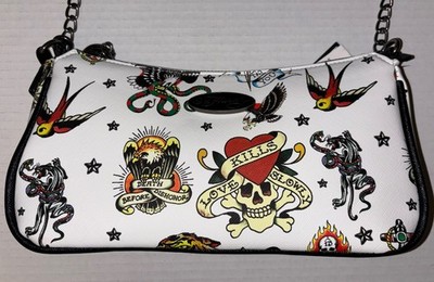 NWT Ed Hardy Shoulder Crossbody Bag Purse White Tiger Roses Love