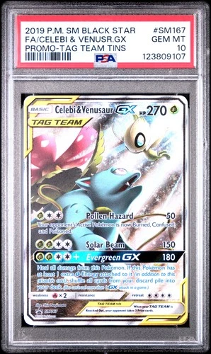 2019 POKEMON SM BLACK STAR PROMO #SM167 FULL ART/CELEBI & VENUSAUR GX PSA 10