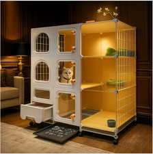 Large Indoor Cat Cage with Litter Box, Bed  Bowl - White, 41.8"x18.1"x46.1