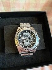 Invicta Men's Quartz Chronograph Watch Steel Bracelet Skull Dial Box