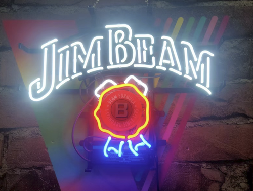 Jim Beam Whiskey Ribbon 20"x16" Neon Sign Light Lamp Bar Beer Club Real Glass - Foto 1 di 10