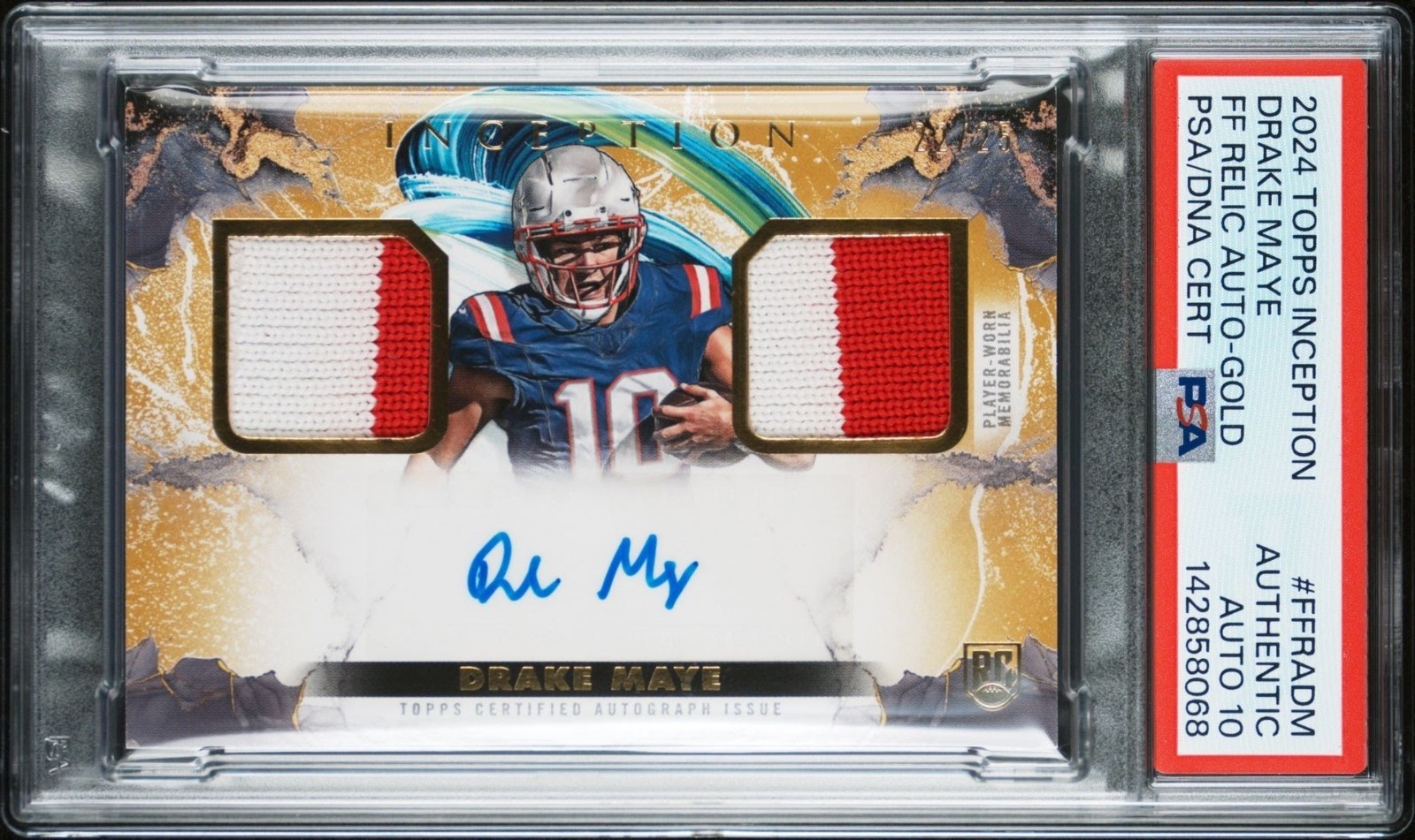 Drake Maye Topps Inception Franchise Foundation Relic Autographs #FFRADM Gold
